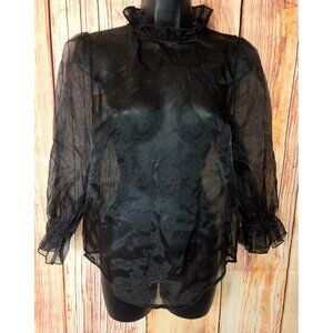 Forever 21 Sheer Black Ruffle Neck Blouse Small NEW NWT